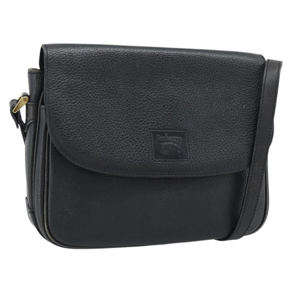 Burberrys Shoulder Bag Leather Black Gold Tone Auth ka5370