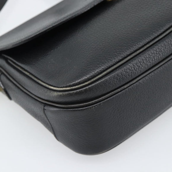 Burberrys Shoulder Bag Leather Black Gold Tone Auth ka5370