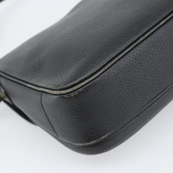 Burberrys Shoulder Bag Leather Black Gold Tone Auth ka5370