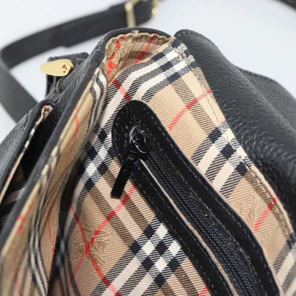 Burberrys Shoulder Bag Leather Black Gold Tone Auth ka5370