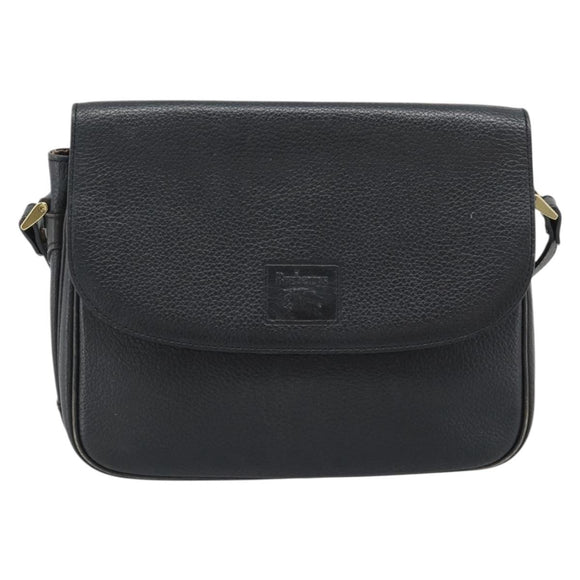 Burberrys Shoulder Bag Leather Black Gold Tone Auth ka5370