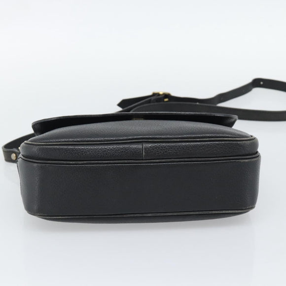 Burberrys Shoulder Bag Leather Black Gold Tone Auth ka5370