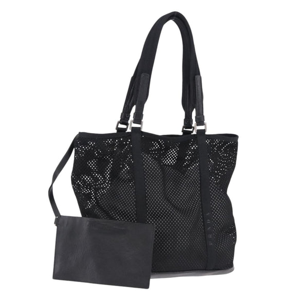 PRADA Hand Bag Canvas Black Silver Auth ka5371