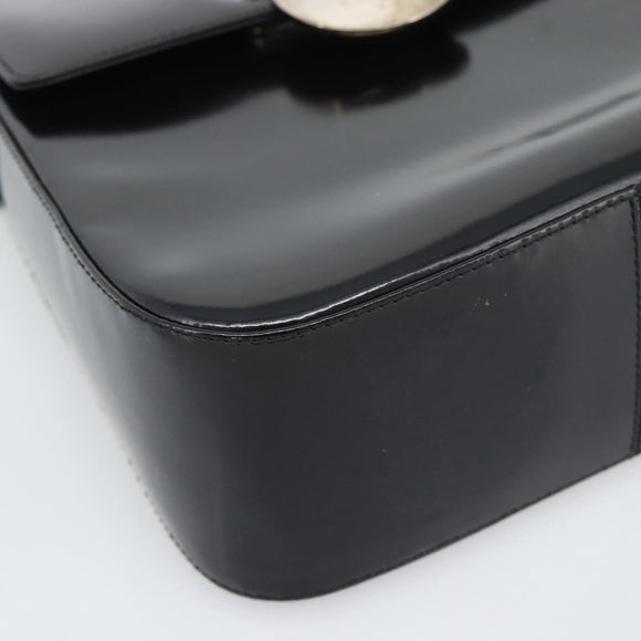Salvatore Ferragamo Patent Hand Bag Black Silver Auth ka5372
