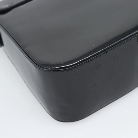 Salvatore Ferragamo Patent Hand Bag Black Silver Auth ka5372