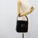 Salvatore Ferragamo Patent Hand Bag Black Silver Auth ka5372-21