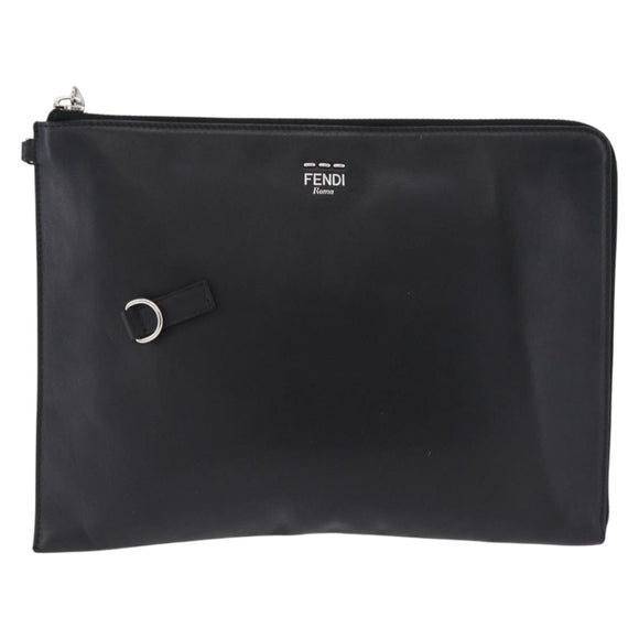 FENDI Clutch Bag Leather Black Silver 7M0225 Auth ka5375V
