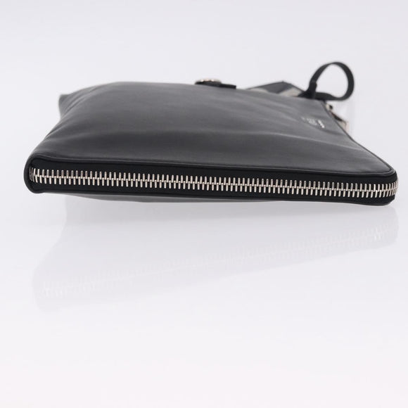 FENDI Clutch Bag Leather Black Silver 7M0225 Auth ka5375V