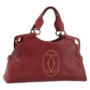 CARTIER Marcello Hand Bag Leather Red Gold Tone Auth ka5383A-1