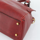 CARTIER Marcello Hand Bag Leather Red Gold Tone Auth ka5383A-10