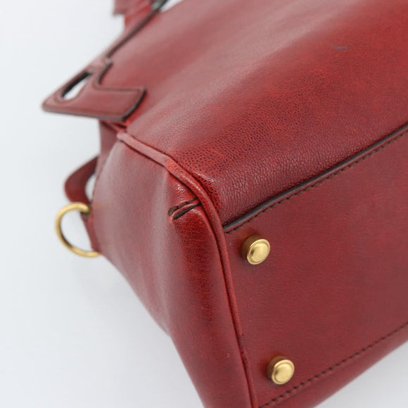 CARTIER Marcello Hand Bag Leather Red Gold Tone Auth ka5383A