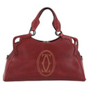 CARTIER Marcello Hand Bag Leather Red Gold Tone Auth ka5383A-2