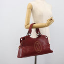CARTIER Marcello Hand Bag Leather Red Gold Tone Auth ka5383A-22