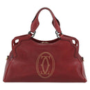 CARTIER Marcello Hand Bag Leather Red Gold Tone Auth ka5383A-3