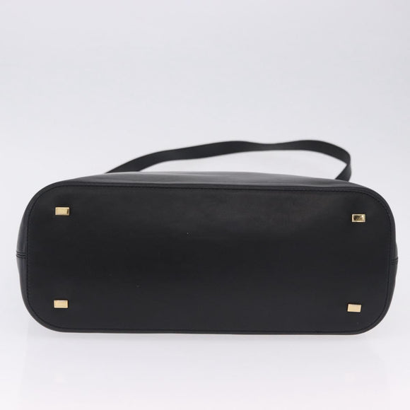 CELINE Hand Bag Leather 2way Black Gold Tone Auth ka5384V