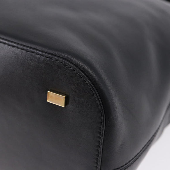 CELINE Hand Bag Leather 2way Black Gold Tone Auth ka5384V