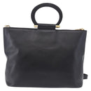 CELINE Hand Bag Leather 2way Black Gold Tone Auth ka5384V-2