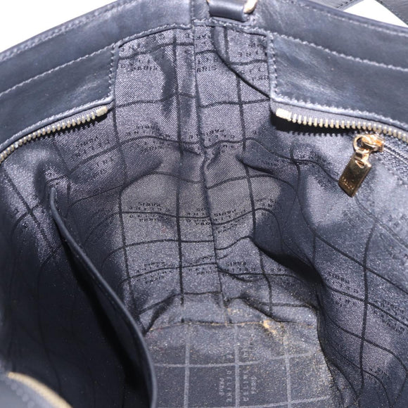 CELINE Hand Bag Leather 2way Black Gold Tone Auth ka5384V