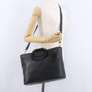 CELINE Hand Bag Leather 2way Black Gold Tone Auth ka5384V-25