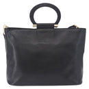CELINE Hand Bag Leather 2way Black Gold Tone Auth ka5384V-3