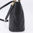 CELINE Hand Bag Leather 2way Black Gold Tone Auth ka5384V-4