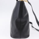 CELINE Hand Bag Leather 2way Black Gold Tone Auth ka5384V-5