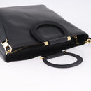 CELINE Hand Bag Leather 2way Black Gold Tone Auth ka5384V-6