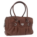 Salvatore Ferragamo Gancini Hand Bag Leather Brown Silver Auth ka5385A-1