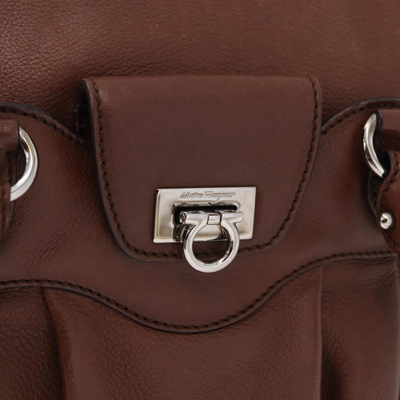 Salvatore Ferragamo Gancini Hand Bag Leather Brown Silver Auth ka5385A
