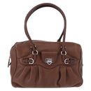Salvatore Ferragamo Gancini Hand Bag Leather Brown Silver Auth ka5385A-2