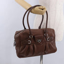 Salvatore Ferragamo Gancini Hand Bag Leather Brown Silver Auth ka5385A-24