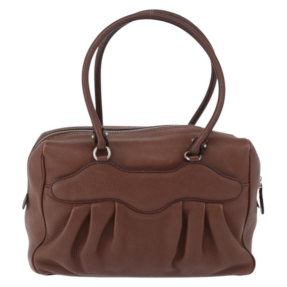 Salvatore Ferragamo Gancini Hand Bag Leather Brown Silver Auth ka5385A