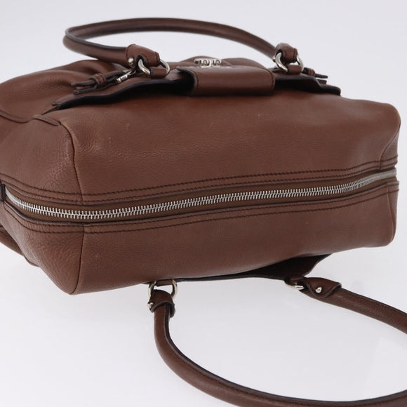 Salvatore Ferragamo Gancini Hand Bag Leather Brown Silver Auth ka5385A
