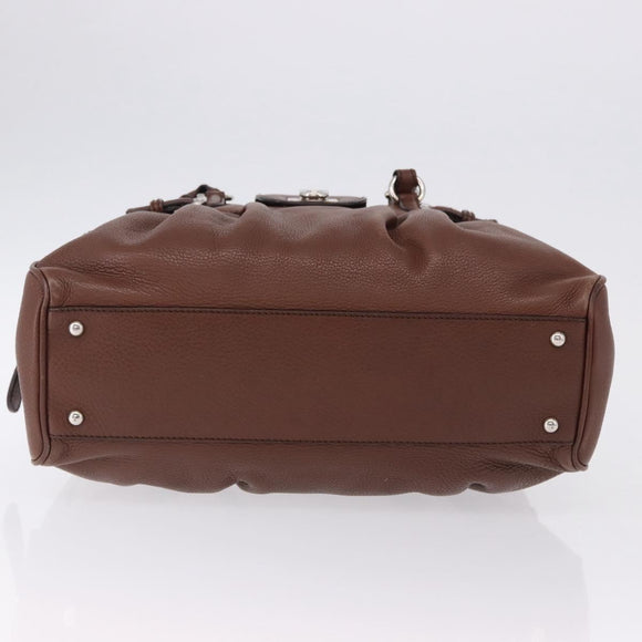 Salvatore Ferragamo Gancini Hand Bag Leather Brown Silver Auth ka5385A