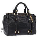 Miu Miu Hand Bag Leather 2way Black Gold Tone Auth ka5386M-1