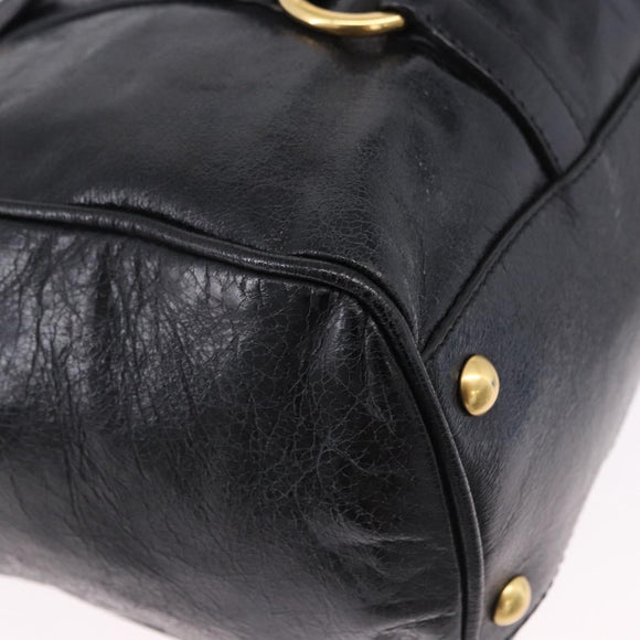 Miu Miu Hand Bag Leather 2way Black Gold Tone Auth ka5386M