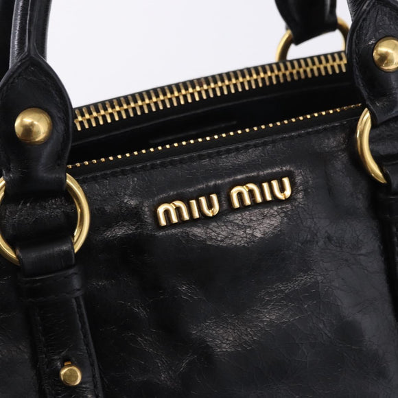 Miu Miu Hand Bag Leather 2way Black Gold Tone Auth ka5386M