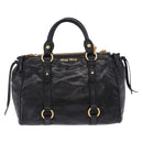 Miu Miu Hand Bag Leather 2way Black Gold Tone Auth ka5386M-13
