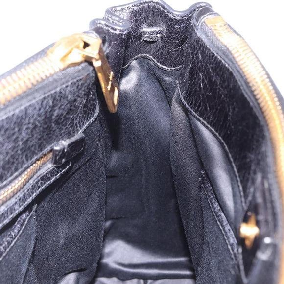 Miu Miu Hand Bag Leather 2way Black Gold Tone Auth ka5386M