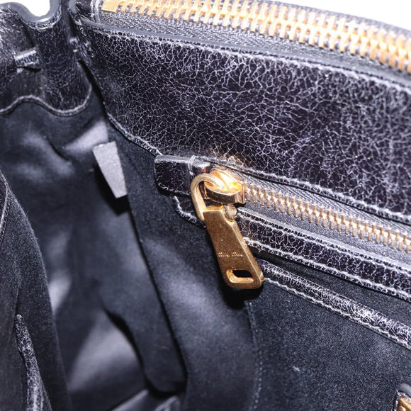 Miu Miu Hand Bag Leather 2way Black Gold Tone Auth ka5386M