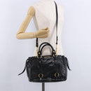 Miu Miu Hand Bag Leather 2way Black Gold Tone Auth ka5386M-26