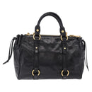 Miu Miu Hand Bag Leather 2way Black Gold Tone Auth ka5386M-2
