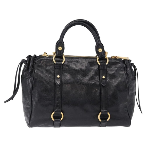 Miu Miu Hand Bag Leather 2way Black Gold Tone Auth ka5386M