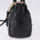 Miu Miu Hand Bag Leather 2way Black Gold Tone Auth ka5386M-3