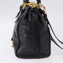 Miu Miu Hand Bag Leather 2way Black Gold Tone Auth ka5386M-4
