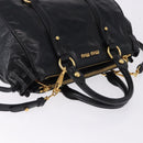Miu Miu Hand Bag Leather 2way Black Gold Tone Auth ka5386M-6