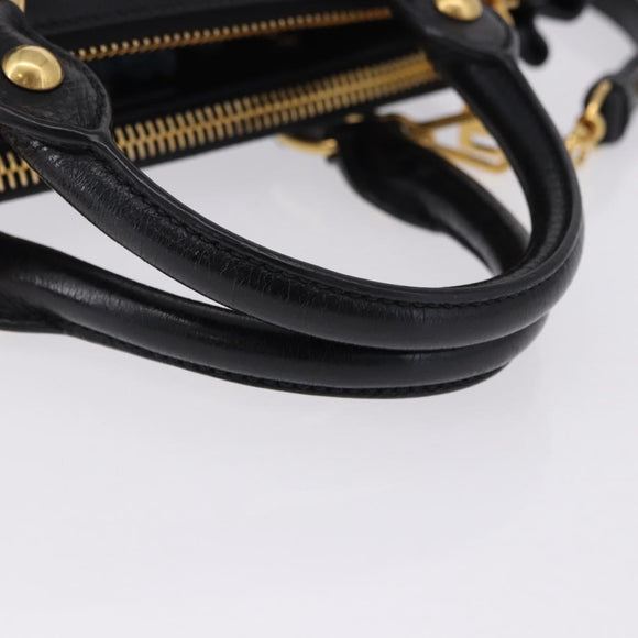 Miu Miu Hand Bag Leather 2way Black Gold Tone Auth ka5386M