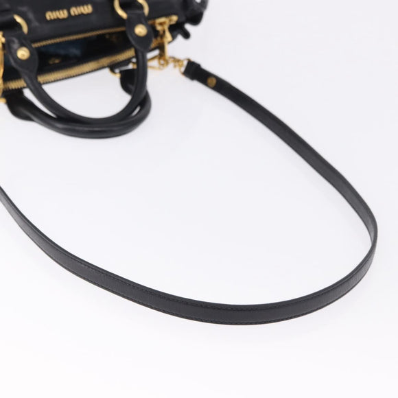 Miu Miu Hand Bag Leather 2way Black Gold Tone Auth ka5386M