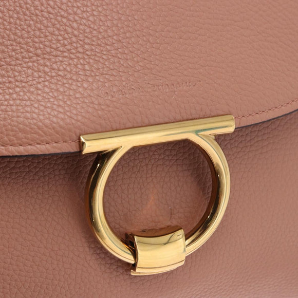 Salvatore Ferragamo Gancini Hand Bag Leather 2way Pink Gold Tone Auth ka5387V