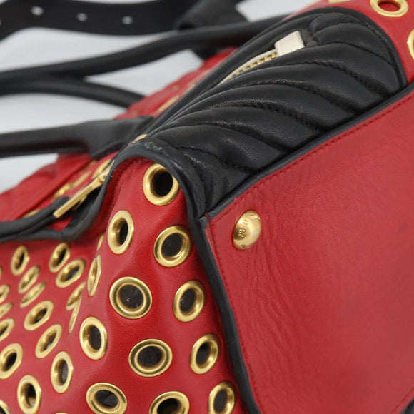 Miu Miu Hand Bag Leather 2way Black Gold Tone Auth ka5388V